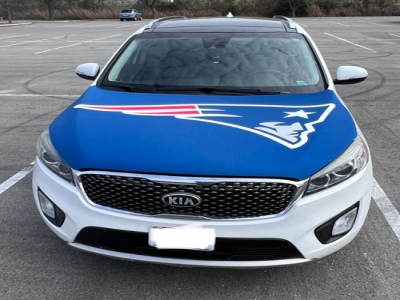 Customized New England Patriot car engine hood flag